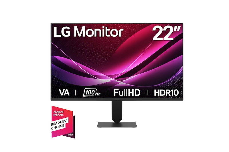 Vista frontal de Monitor LG Full HD de 22" con 100Hz y 1ms MBR 22U401A-B